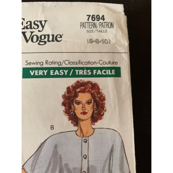 Vogue Misses Blouse Top Sewing Pattern 7694 Sz 6 - 10 - Uncut - Picture 5 of 10